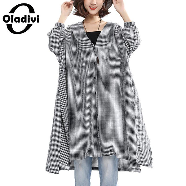 Oversized Plus Size Women Clothing Casual Loose Blouse Shirt Ladies Long Tops Tees Female Plaid Tunics Blusa 9XL 8XL 7XL