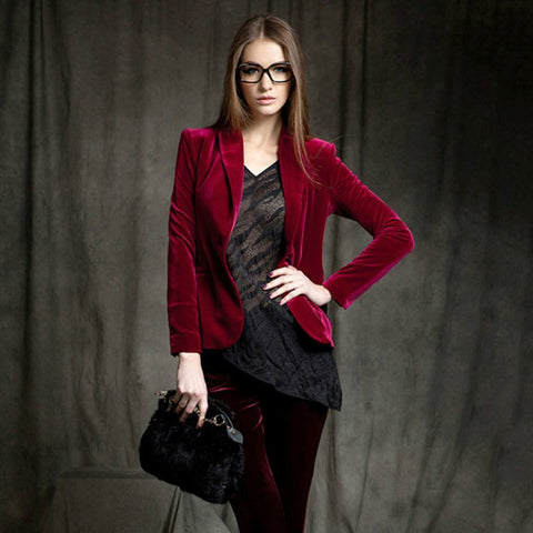 One Button Velvet Black Blazer Women Slim Office Jackets Minimalist Blazers Chaquetas Ladies Wear Womens Business Suits P7C1305