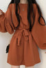 One Piece Dress Korean Chic Simple Orange Round Neck Pullover Loose Lace Up Waist Small Lantern Sleeve Knitted Dress Women