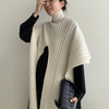 One Piece Dress Korean Chic Versatile High Collar Irregular Split Shawl Sweater Casual Interior Bottomed Dress Set