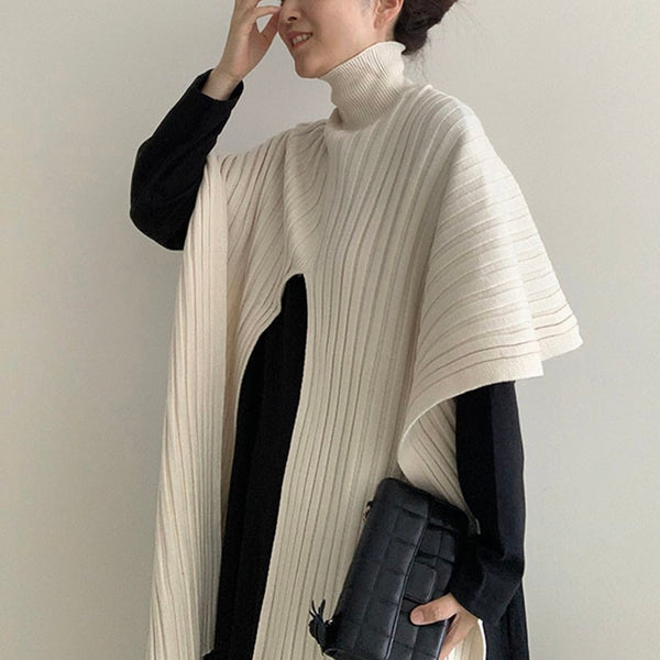 One Piece Dress Korean Chic Versatile High Collar Irregular Split Shawl Sweater Casual Interior Bottomed Dress Set