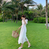 One Piece Dress Korean Puff Sleeve Sexy Midi Dresses Beach Sundresses for Women Summer 2022 Backless Design Square Collar Chic