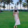 One Piece Dress Korean Puff Sleeve Sexy Midi Dresses Beach Sundresses for Women Summer 2022 Backless Design Square Collar Chic