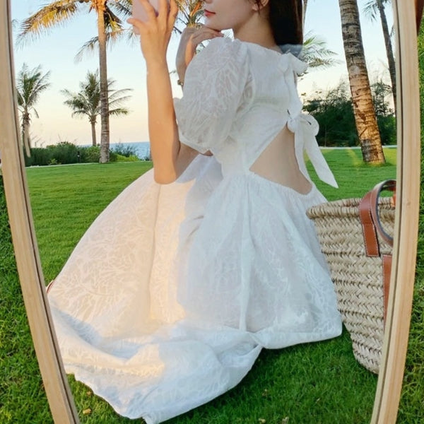 One Piece Dress Korean Puff Sleeve Sexy Midi Dresses Beach Sundresses |  GraceQueens