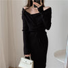 One-Piece Knitted Sweater Dress For Women 2022 Autumn Drawstring Bodycon Dress Korean Slim Woman Knitted Dresses Lady Dress