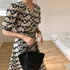 One-Piece Summer Woman Dress Korean Elegant Short Sleeve Floral Dress Vintage Casual Office Lady Print Sundress Clothing Vestido