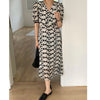 One-Piece Summer Woman Dress Korean Elegant Short Sleeve Floral Dress Vintage Casual Office Lady Print Sundress Clothing Vestido