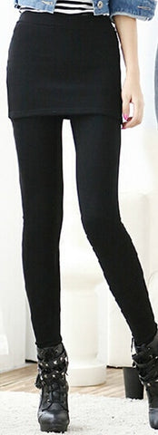 One Piece Women Skirt Leggings Autumn Fashion Solid Footless Legging Skirt With Pants Skinny Boot Pants Casual Wear KZ-002