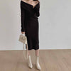 One-Piece Women V-Neck Drawstring Knit Dress Korean Elegant Long Sleeve Autumn Winter Woman Knitting Sweater Dresses Simple 2022