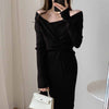 One-Piece Women V-Neck Drawstring Knit Dress Korean Elegant Long Sleeve Autumn Winter Woman Knitting Sweater Dresses Simple 2022