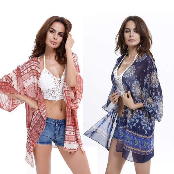 One Size Womens Floral Print Chiffon Swimwear Beach Bikini Cover Up Dress Summer Comfortable Shirt Wrap