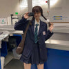 One-piece suit Chic Japan retro winter navy blue design blazer + high waist pleated skirt suits preppy unisex JK jacket sweet