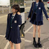 One-piece suit Chic Japan retro winter navy blue design blazer + high waist pleated skirt suits preppy unisex JK jacket sweet