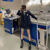 One-piece suit Chic Japan retro winter navy blue design blazer + high waist pleated skirt suits preppy unisex JK jacket sweet