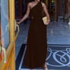 One-shoulder Dress Women Diagonal Collar Sleeveless Pleated Dress Sexy Hollow Out A-Line Long Dress Slim Party Dress