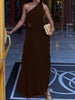 One-shoulder Dress Women Diagonal Collar Sleeveless Pleated Dress Sexy Hollow Out A-Line Long Dress Slim Party Dress
