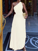 One-shoulder Dress Women Diagonal Collar Sleeveless Pleated Dress Sexy Hollow Out A-Line Long Dress Slim Party Dress