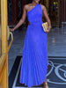 One-shoulder Dress Women Diagonal Collar Sleeveless Pleated Dress Sexy Hollow Out A-Line Long Dress Slim Party Dress