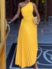One-shoulder Dress Women Diagonal Collar Sleeveless Pleated Dress Sexy Hollow Out A-Line Long Dress Slim Party Dress