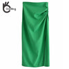 OneBling 2023 Green Summer Suits Wrist Sleeve Cropped Shirts and Midi Skirts Women Casual 2 Piece Sets Female Outfits