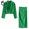 OneBling 2023 Green Summer Suits Wrist Sleeve Cropped Shirts and Midi Skirts Women Casual 2 Piece Sets Female Outfits