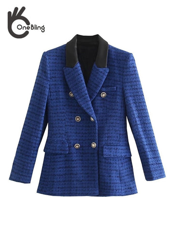 OneBling Za Woman 2022 Casual Traf Coats Spring PU Collar Patchwork Ornate Buttons Thick Blazers Tweed Woolen Suit Jacket