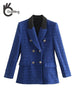 OneBling Za Woman 2022 Casual Traf Coats Spring PU Collar Patchwork Ornate Buttons Thick Blazers Tweed Woolen Suit Jacket
