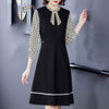 Only Plus Autumn Office Lady Slim Black Dress Women Mid-Length A-line Patchwork Print Dresses Lantern Sleeve Elegant Vestido