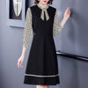 Only Plus Autumn Office Lady Slim Black Dress Women Mid-Length A-line Patchwork Print Dresses Lantern Sleeve Elegant Vestido