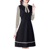 Only Plus Autumn Office Lady Slim Black Dress Women Mid-Length A-line Patchwork Print Dresses Lantern Sleeve Elegant Vestido