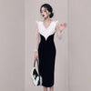 Only Plus Black And White Lace Patchwork Sheath Dresses Autum Women V-neck High Waist Slim Dresses Holiday Party Vestidos