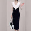 Only Plus Black And White Lace Patchwork Sheath Dresses Autum Women V-neck High Waist Slim Dresses Holiday Party Vestidos
