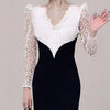 Only Plus Black And White Lace Patchwork Sheath Dresses Autum Women V-neck High Waist Slim Dresses Holiday Party Vestidos