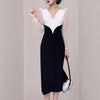 Only Plus Black And White Lace Patchwork Sheath Dresses Autum Women V-neck High Waist Slim Dresses Holiday Party Vestidos