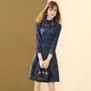 Only Plus Blue Plaid Woolen Slim Dress Winter Women Half-high Collar A-line Office Lady Dresses Elegant Casual Vestidos