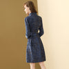 Only Plus Blue Plaid Woolen Slim Dress Winter Women Half-high Collar A-line Office Lady Dresses Elegant Casual Vestidos