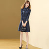 Only Plus Blue Plaid Woolen Slim Dress Winter Women Half-high Collar A-line Office Lady Dresses Elegant Casual Vestidos