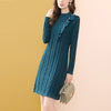 Only Plus Deep Green Patchwork Knitted Shirt Dress A-Line Stripe Hem Winter Office Lady Female 2022 Pearl Style Vestidos