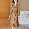 Only Plus Fishtail Plaid Print Dress Women Autumn  Long Ruffle Dresses With Belt Double Breasted Casual Office Lady Vestidos