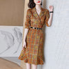 Only Plus Fishtail Plaid Print Dress Women Autumn  Long Ruffle Dresses With Belt Double Breasted Casual Office Lady Vestidos