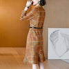 Only Plus Fishtail Plaid Print Dress Women Autumn  Long Ruffle Dresses With Belt Double Breasted Casual Office Lady Vestidos