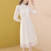 Only Plus White Lace Dress Women Autumn Elegant Long-sleeved Slim Solid Single Breasted Dresses Party Holiday Vestidos