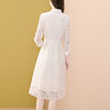 Only Plus White Lace Dress Women Autumn Elegant Long-sleeved Slim Solid Single Breasted Dresses Party Holiday Vestidos