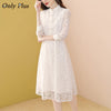 Only Plus White Lace Dress Women Autumn Elegant Long-sleeved Slim Solid Single Breasted Dresses Party Holiday Vestidos
