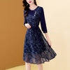 Only Plus Women's Embroidery Blue Chiffon Dress Autumn A-Line Bohemian Slim Lace Dresses Mid-length Belt Patchwork Vestidos