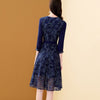Only Plus Women's Embroidery Blue Chiffon Dress Autumn A-Line Bohemian Slim Lace Dresses Mid-length Belt Patchwork Vestidos