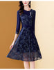 Only Plus Women's Embroidery Blue Chiffon Dress Autumn A-Line Bohemian Slim Lace Dresses Mid-length Belt Patchwork Vestidos