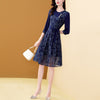 Only Plus Women's Embroidery Blue Chiffon Dress Autumn A-Line Bohemian Slim Lace Dresses Mid-length Belt Patchwork Vestidos