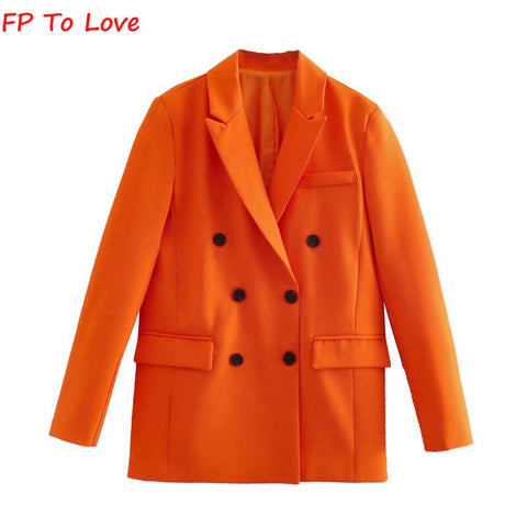 Orange Elegant Blazers Chic Street Double Breasted Official Lady Spring Autumn Woman Female Outwears FP To Love