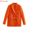 Orange Elegant Blazers Chic Street Double Breasted Official Lady Spring Autumn Woman Female Outwears FP To Love
